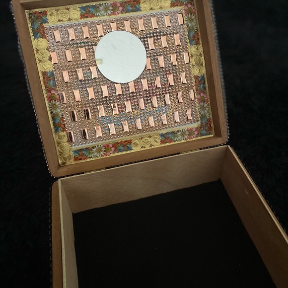 Rose Gold and Black Dress Box Purse with Black Handle, Mirror Inside - Picture 9 of 15